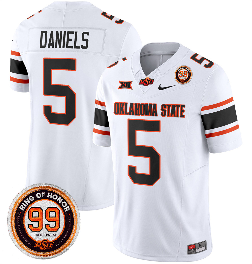 Oklahoma State Cowboys Leslie O'neal Patch Vapor Limited Football Jersey - All Stitched  WHITE #5 KENDAL DANIELS