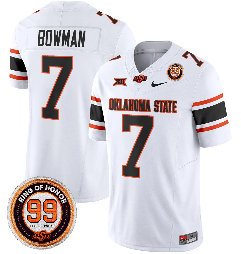 Oklahoma State Cowboys Leslie O'neal Patch Vapor Limited Football Jersey - All Stitched  WHITE #7 ALAN BOWMAN