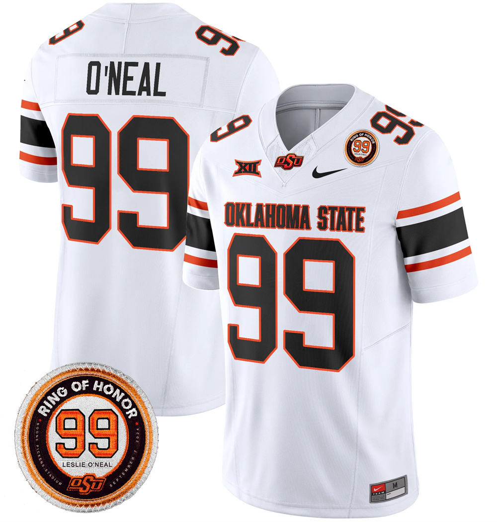 Oklahoma State Cowboys Leslie O'neal Patch Vapor Limited Football Jersey - All Stitched  WHITE #99 LESLIE O'NEAL