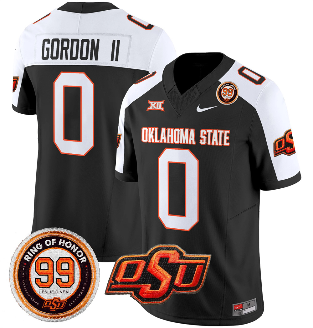 Oklahoma State Cowboys Leslie O'neal Patch Vapor Limited Football Jersey - All Stitched BLACK ALTERNATE #0 OLLIE GORDON II