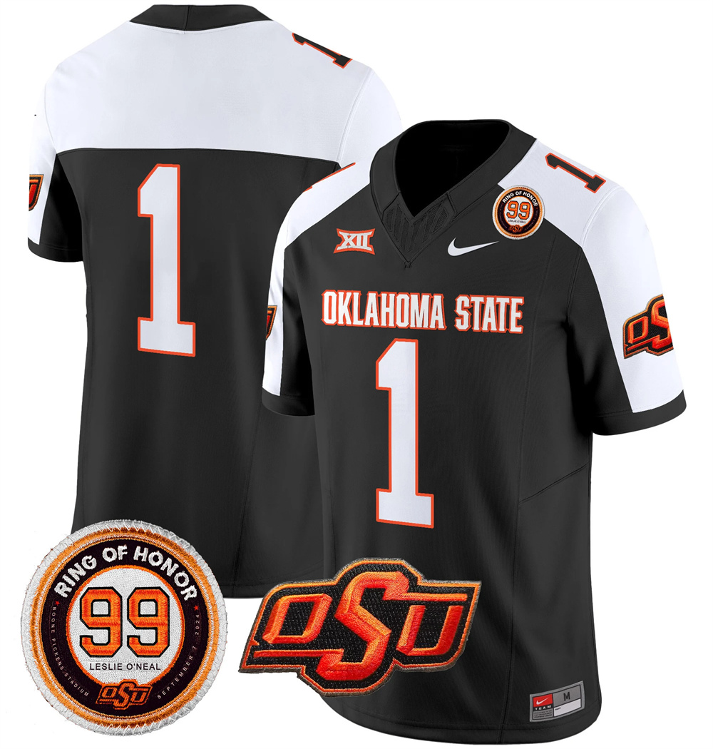 Oklahoma State Cowboys Leslie O'neal Patch Vapor Limited Football Jersey - All Stitched BLACK ALTERNATE #1 TEAM
