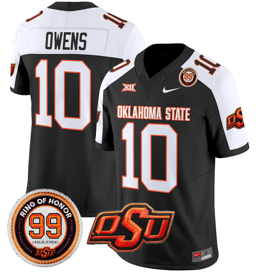 Oklahoma State Cowboys Leslie O'neal Patch Vapor Limited Football Jersey - All Stitched BLACK ALTERNATE #10 RASHOD OWENS