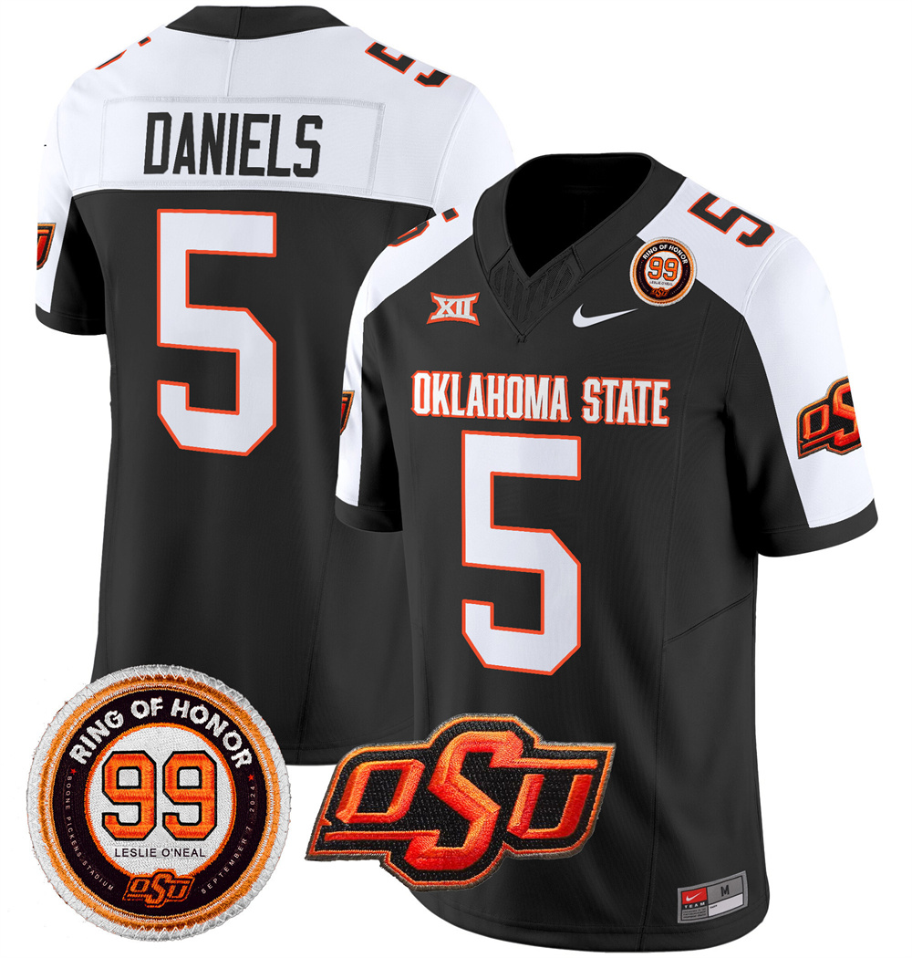 Oklahoma State Cowboys Leslie O'neal Patch Vapor Limited Football Jersey - All Stitched BLACK ALTERNATE #5 KENDAL DANIELS