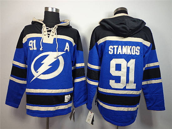 Old Time Hockey Hoodies Tampa Bay Lightning #91 Steven Stamkos Blue Stitched