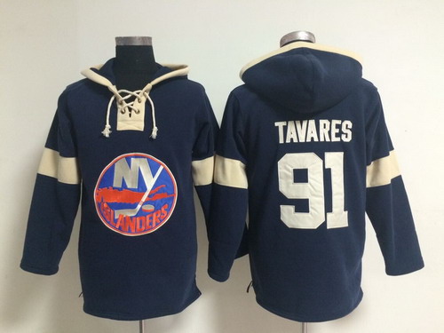Old Time Hockey New York Islanders #91 John Tavares Pullover Hoody -2014 Navy Blue Stitched