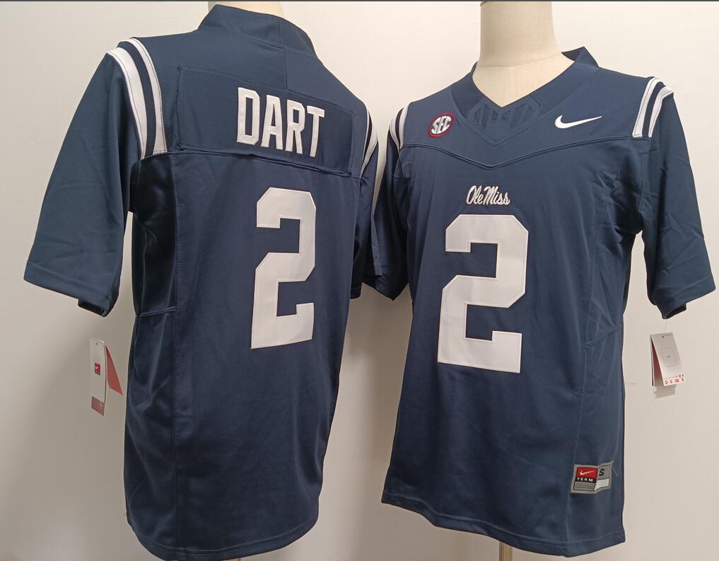 Ole miss 2 Jaxson Dart Navy Football Jersey
