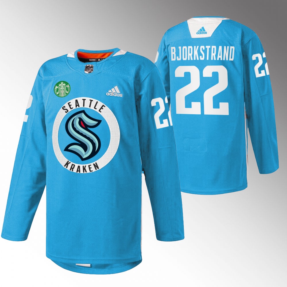 Oliver Bjorkstrand Kraken Practice Jersey Blue Warmup