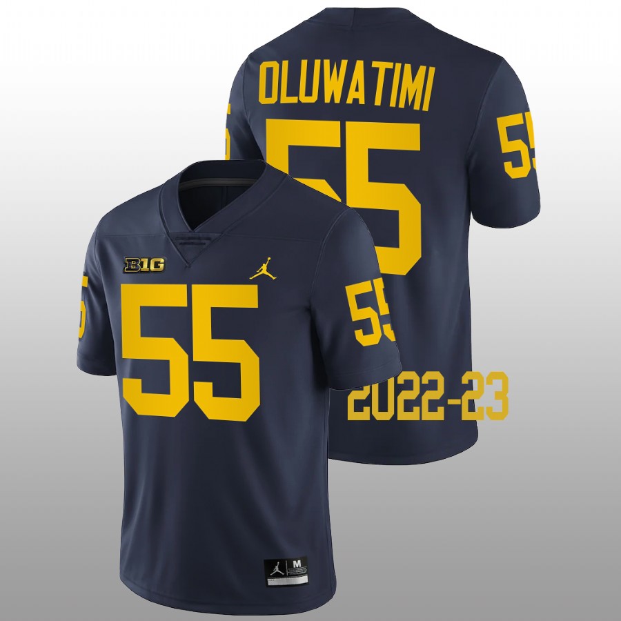 Olusegun Oluwatimi Michigan Wolverines Navy 2022-23 College Football Game Jersey