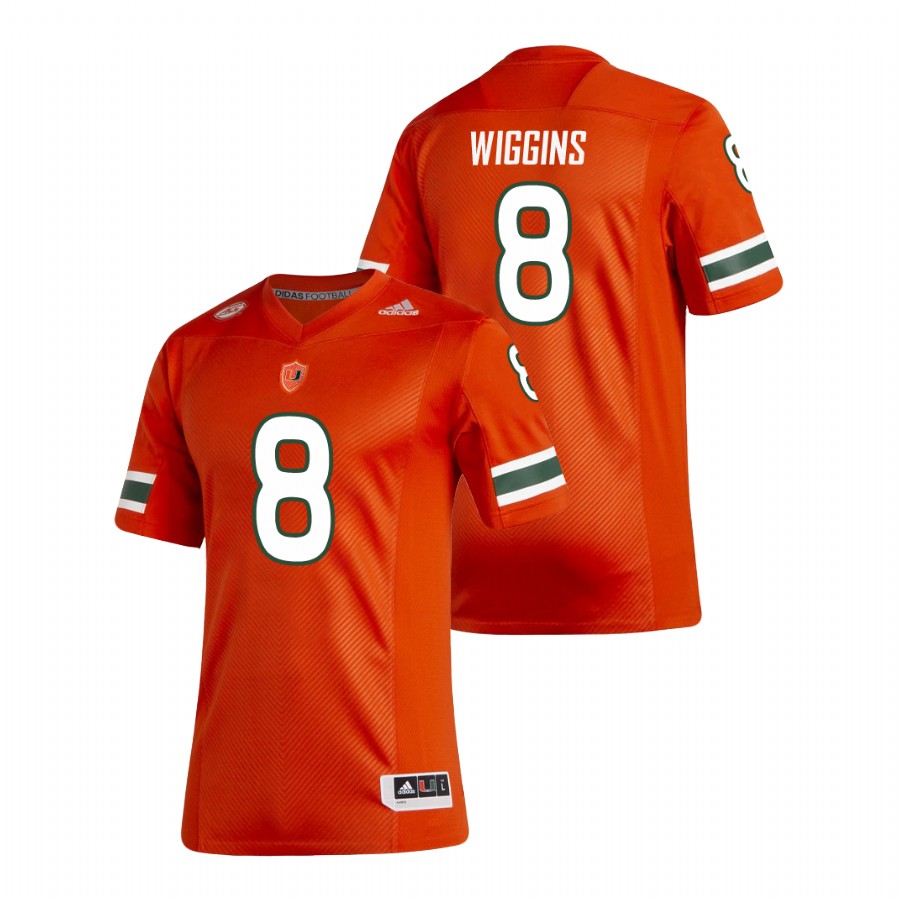 Orange Men's Miami Hurricanes Dee Wiggins New Football Uniforms Premier Jersey Men's Jersey Miami Hurricanes Dee Wiggins Orange New Football Uniforms Premier Jersey