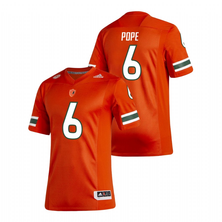 Orange Men's Miami Hurricanes Mark Pope New Football Uniforms Premier Jersey Men's Jersey Miami Hurricanes Mark Pope Orange New Football Uniforms Premier Jersey