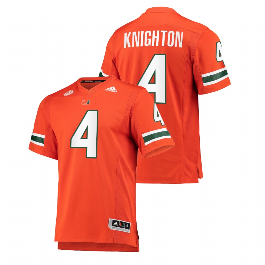 Orange Men Miami Hurricanes Jaylan Knighton College Football Premier Jersey Men's Jersey Miami Hurricanes Jaylan Knighton Orange College Football Premier Jersey