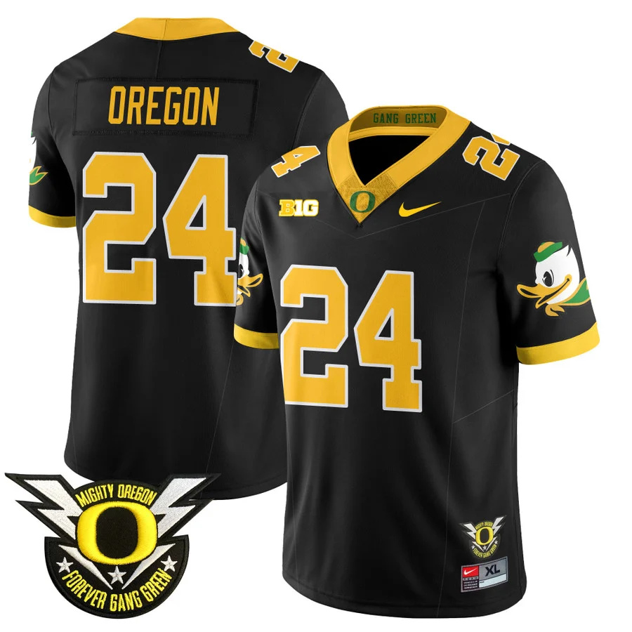 Oregon Football Forever Gang Green 2024 Jersey N2 - All Stitched black OREGON  #24