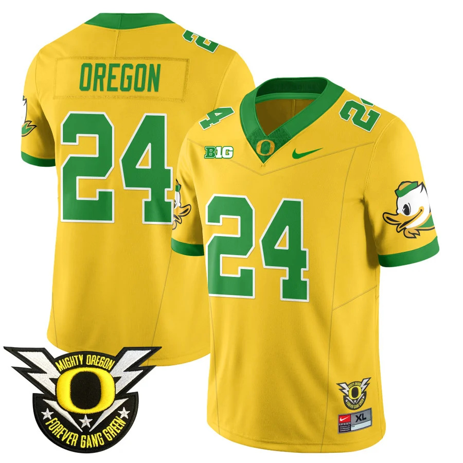 Oregon Football Forever Gang Green 2024 Jersey N2 - All Stitched golden OREGON  #24