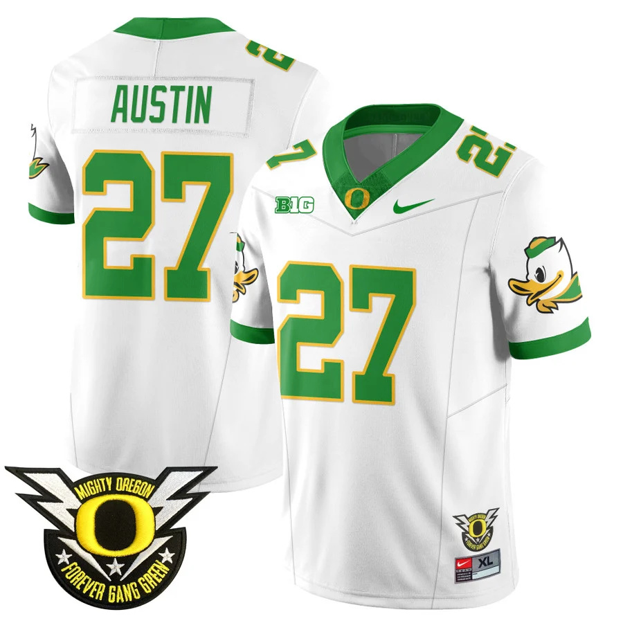 Oregon Football Forever Gang Green 2024 Jersey N2 - All Stitched white DAYLEN AUSTIN   #27
