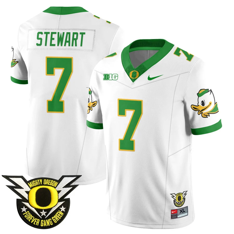 Oregon Football Forever Gang Green 2024 Jersey N2 - All Stitched white EVAN STEWART  #7