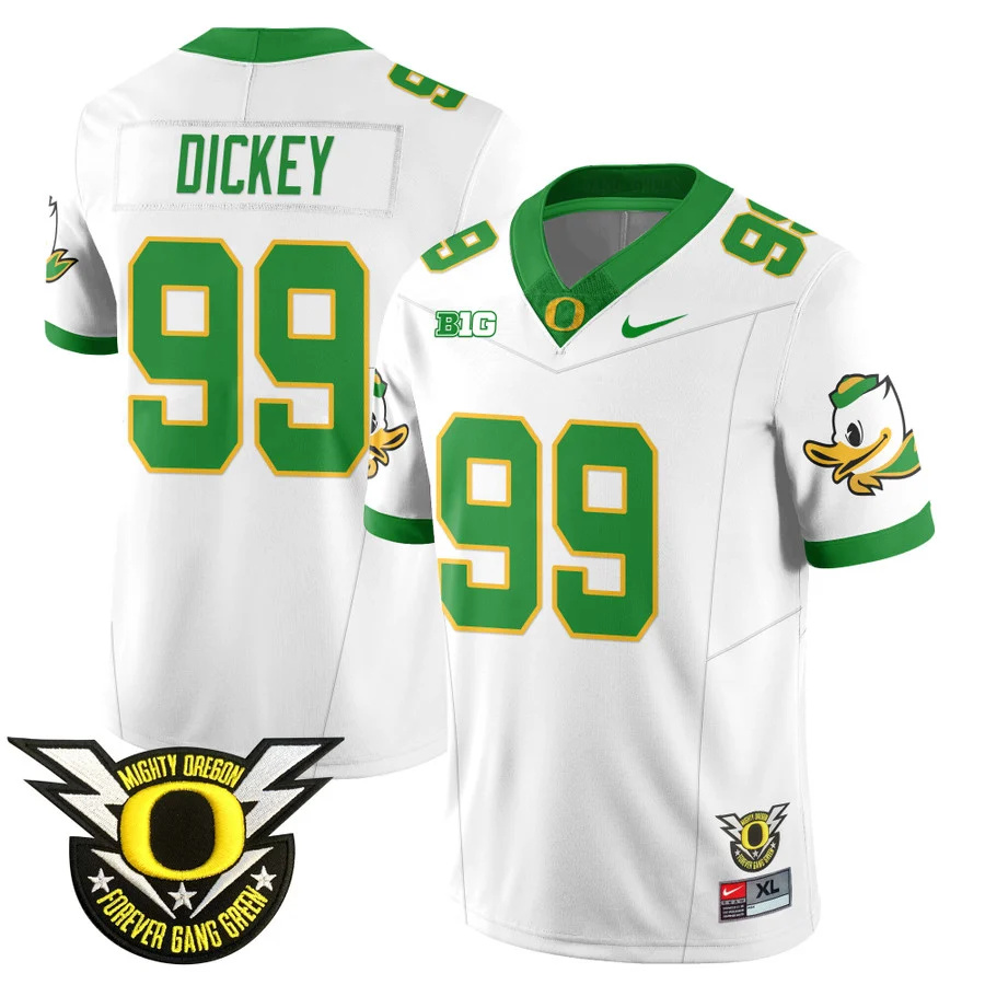 Oregon Football Forever Gang Green 2024 Jersey N2 - All Stitched white JURRION DICKEY  #99