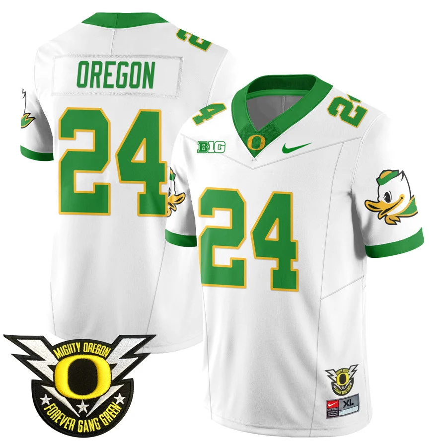 Oregon Football Forever Gang Green 2024 Jersey N2 - All Stitched white OREGON  #24