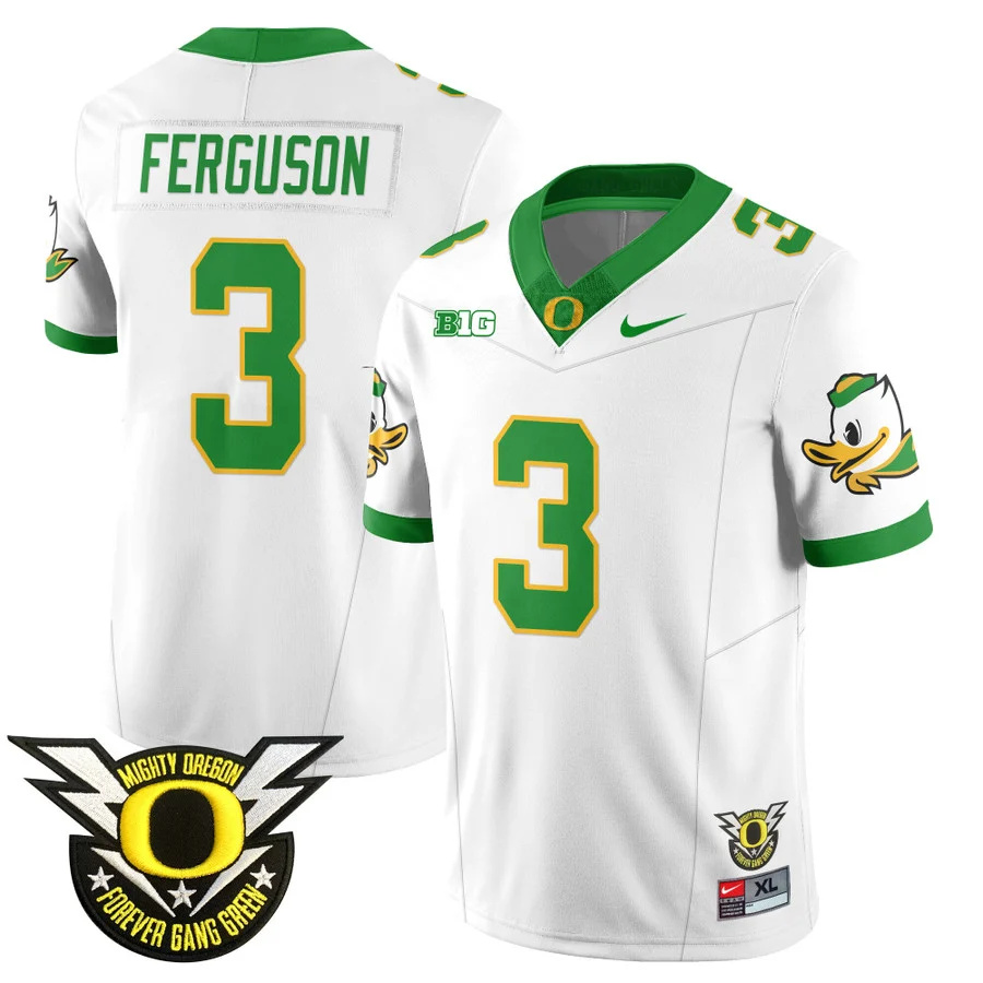 Oregon Football Forever Gang Green 2024 Jersey N2 - All Stitched white TERRANCE FERGUSON  #3