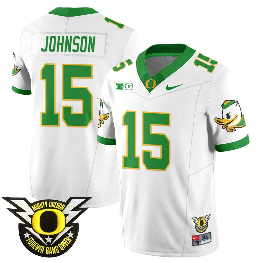 Oregon Football Forever Gang Green 2024 Jersey N2 - All Stitched white TEZ JOHNSON   #15