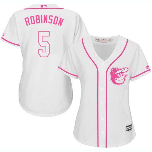 Orioles #5 Brooks Robinson White Pink Fashion Women's Stitched MLB Jersey