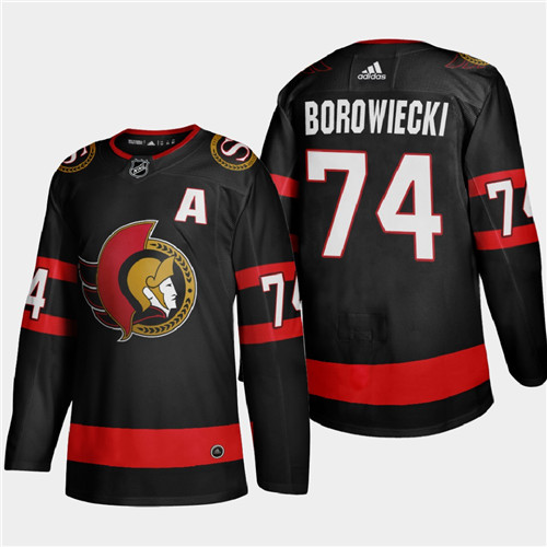 Ottawa Senators #74 Mark Borowiecki Men's Adidas 2020-21 Authentic Player Home Stitched NHL Jersey Black