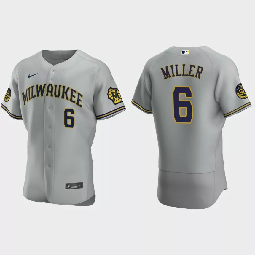Owen Miller Milwaukee Brewers Authentic Road Jersey – Gray