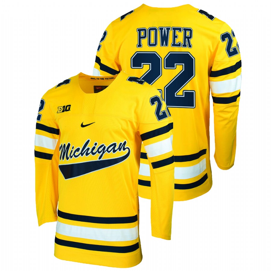 Owen Power College Hockey Michigan Wolverines Maize Jersey