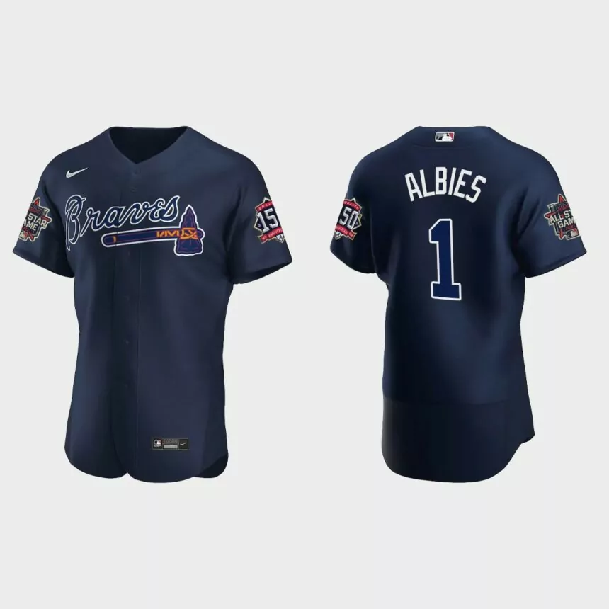 Ozzie Albies #1 Atlanta Braves Authentic Alternate 2021 MLB All-Star Jersey – Navy