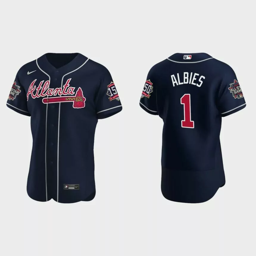Ozzie Albies #1 Atlanta Braves Authentic Team 2021 MLB All-Star Jersey – Navy