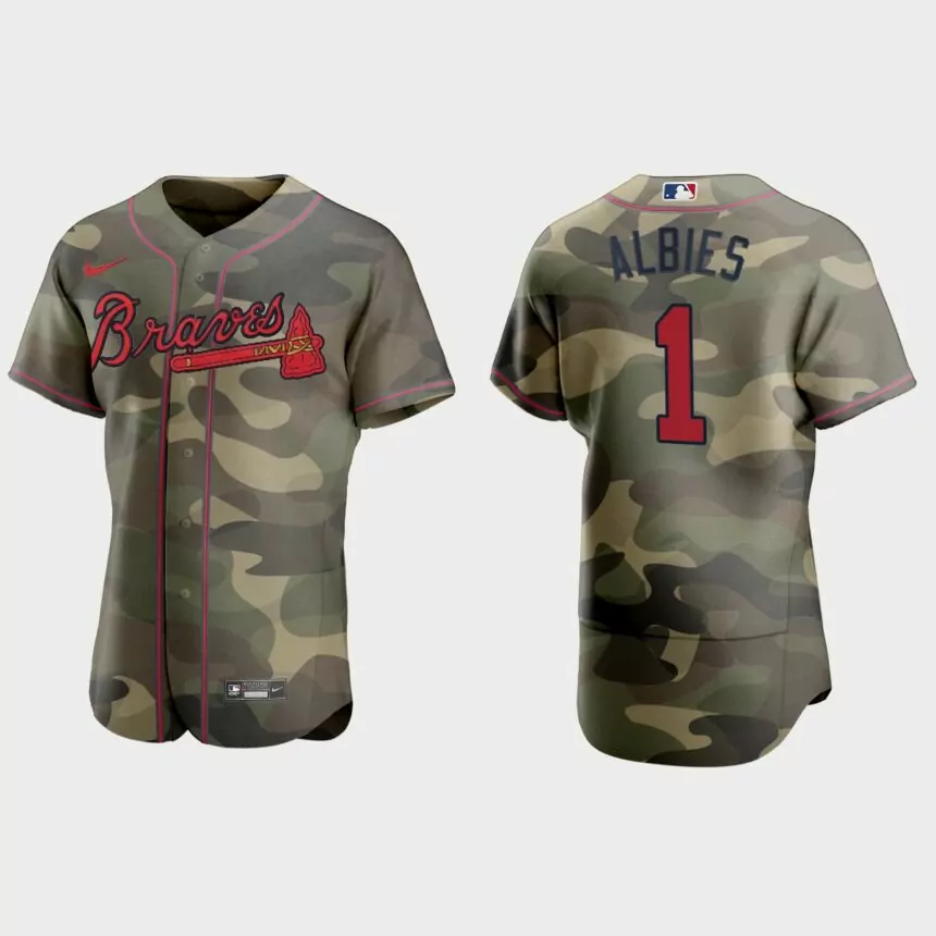 Ozzie Albies Atlanta Braves 2021 National Armed Forces Day Authentic Jersey – Camo