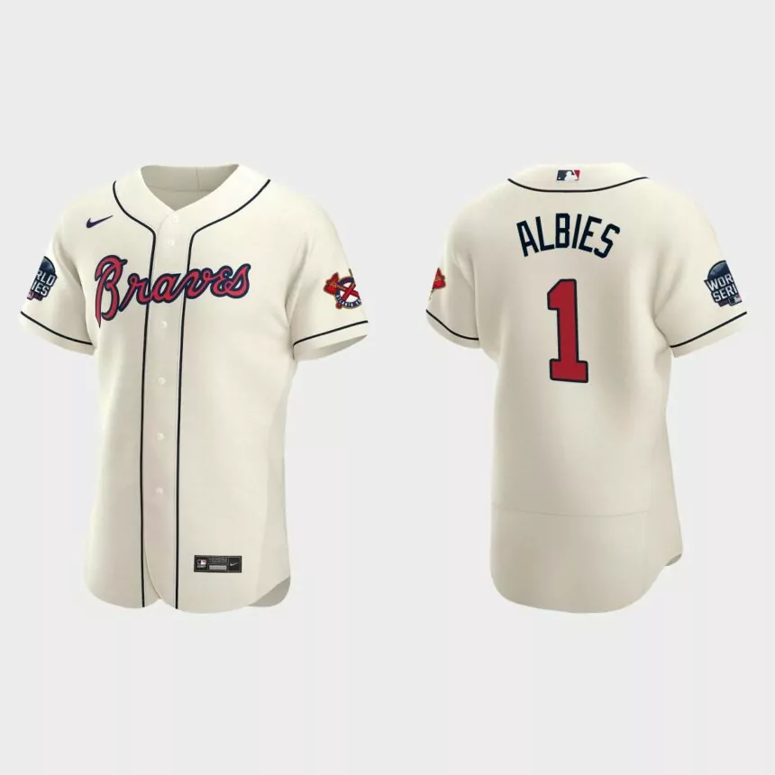 Ozzie Albies Atlanta Braves 2021 World Series Authentic Jersey – Cream