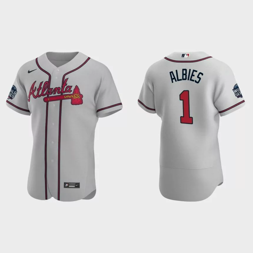 Ozzie Albies Atlanta Braves 2021 World Series Authentic Jersey – Gray