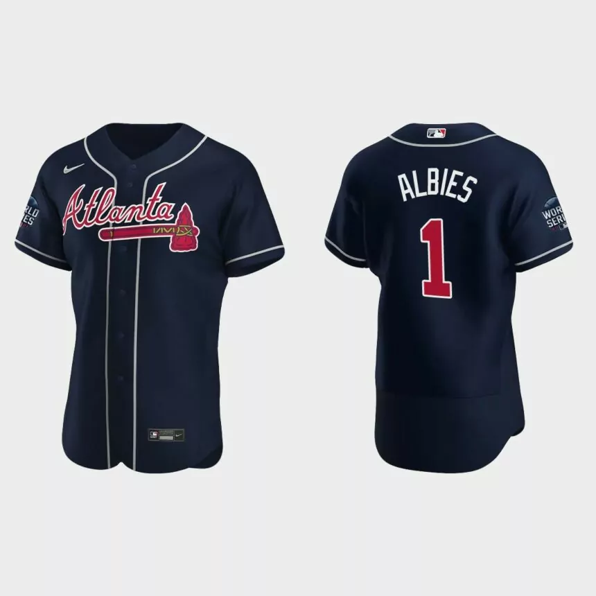 Ozzie Albies Atlanta Braves 2021 World Series Authentic Jersey – Navy
