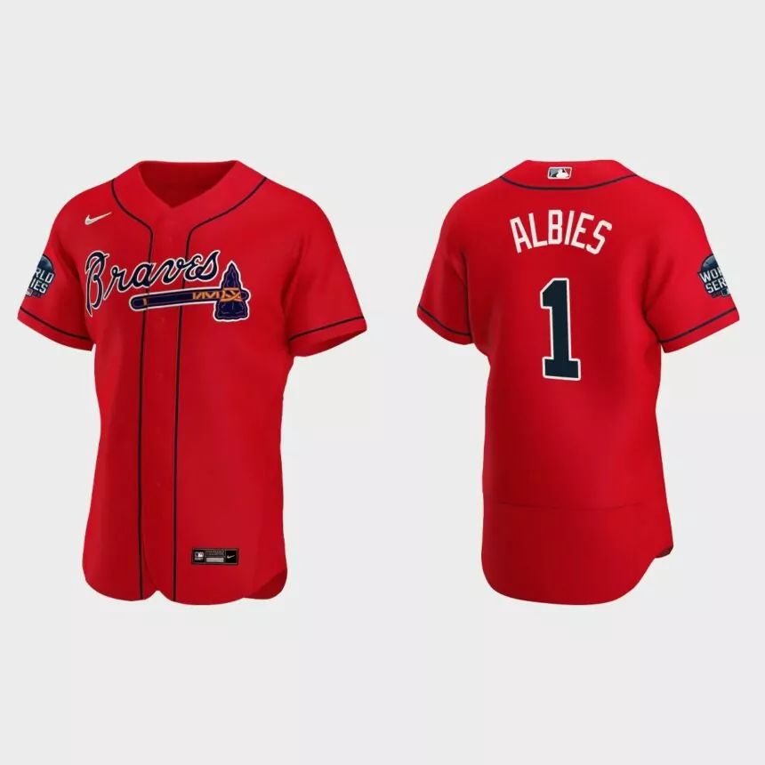 Ozzie Albies Atlanta Braves 2021 World Series Authentic Jersey – Red