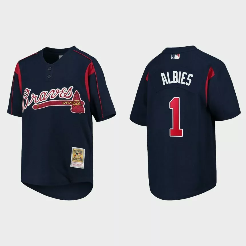 Ozzie Albies Atlanta Braves Cooperstown Mesh Batting Practice Jersey – Navy