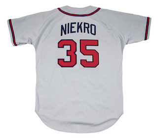 PHIL NIEKRO Atlanta Braves 1987 Away Majestic Throwback Baseball Jersey