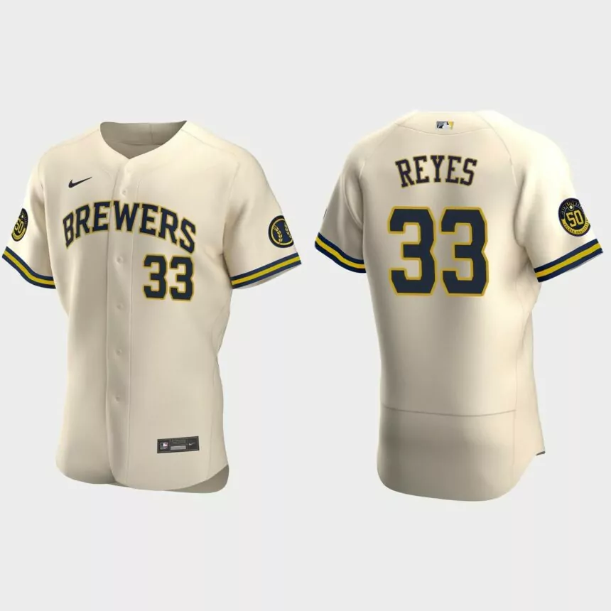 Pablo Reyes Milwaukee Brewers Authentic Alternate Jersey – Cream
