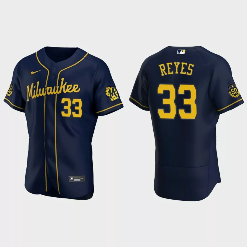Pablo Reyes Milwaukee Brewers Authentic Alternate Jersey – Navy