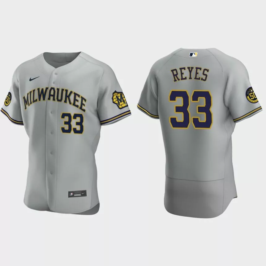 Pablo Reyes Milwaukee Brewers Authentic Road Jersey – Gray