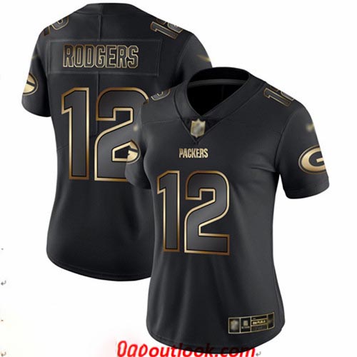Packers #12 Aaron Rodgers Black Gold Women's Stitched Football Vapor Untouchable Limited Jersey