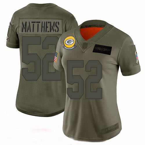 Packers #52 Clay Matthews Camo Women's Stitched Football Limited 2019 Salute to Service Jersey