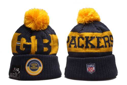 Packers Team Logo Black Yellow 2020 NFL Sideline Pom Cuffed Knit Hat YP