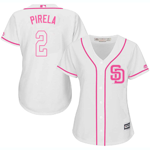 Padres #2 Jose Pirela White Pink Fashion Women's Stitched Baseball Jersey