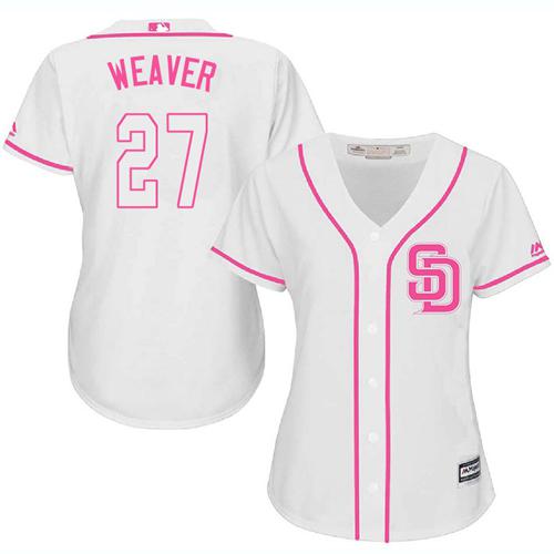 Padres #27 Jered Weaver White Pink Fashion Women's Stitched MLB Jersey