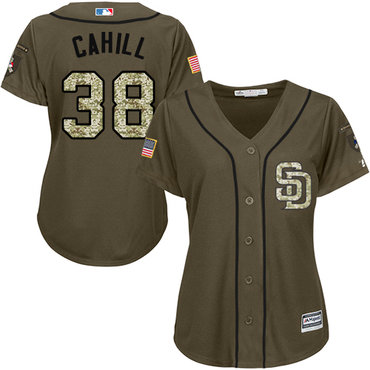 Padres #38 Trevor Cahill Green Salute to Service Women's Stitched MLB Jersey