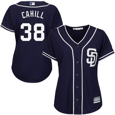 Padres #38 Trevor Cahill Navy Blue Alternate Women's Stitched MLB Jersey