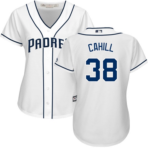 Padres #38 Trevor Cahill White Home Women's Stitched MLB Jersey