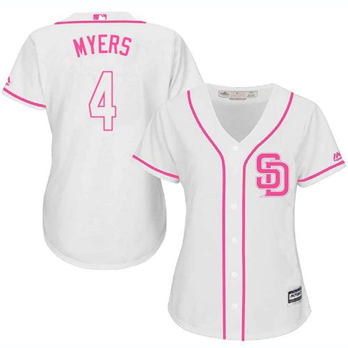 Padres #4 Wil Myers White Pink Fashion Women's Stitched MLB Jersey