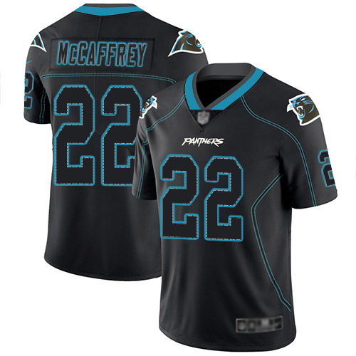 Panthers #22 Christian McCaffrey Lights Out Black Men's Stitched Football Limited Rush Jersey
