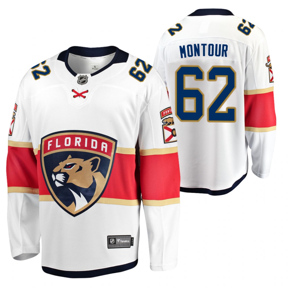 Panthers #62 Brandon Montour White 2021 Away Jersey
